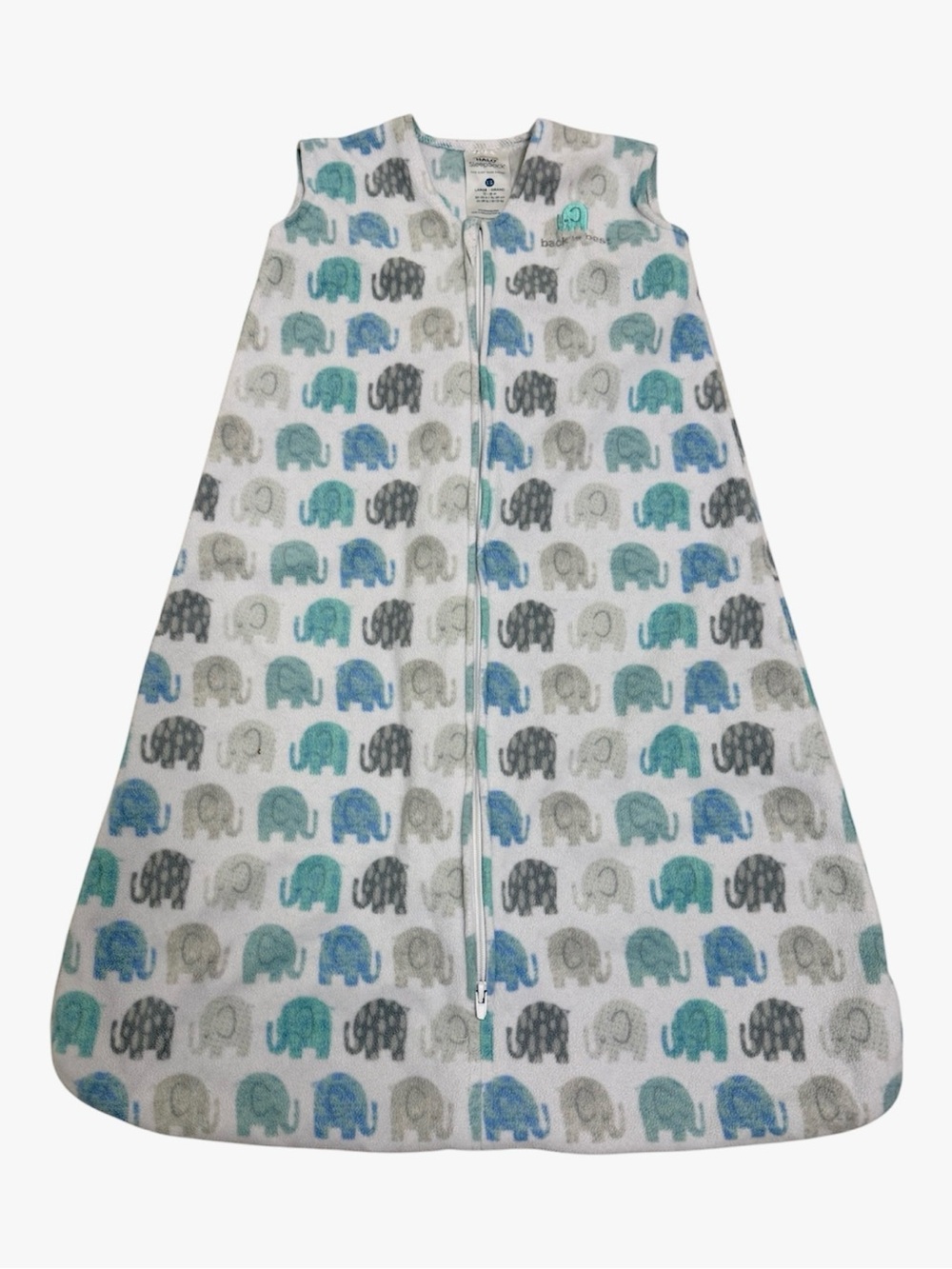 Halo Sleep Sack Blue & Gray Elephant Print Zipper Pajama Size Large 12-18 months